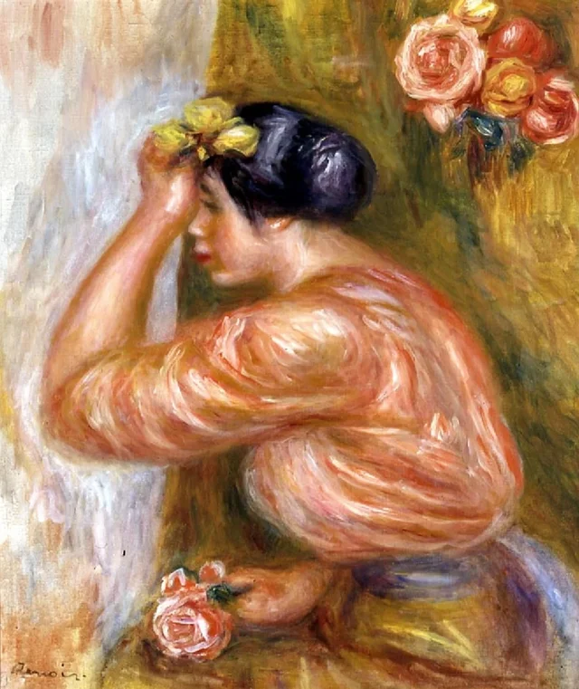 Mujer con rosa ante el espejo, Pierre-Auguste Renoir
