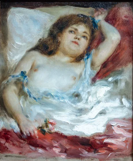 Femme demi-nue couchée : la rose