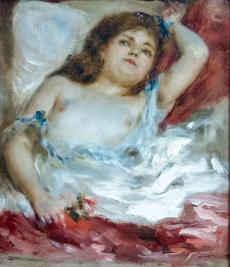Femme demi-nue couchée : la rose