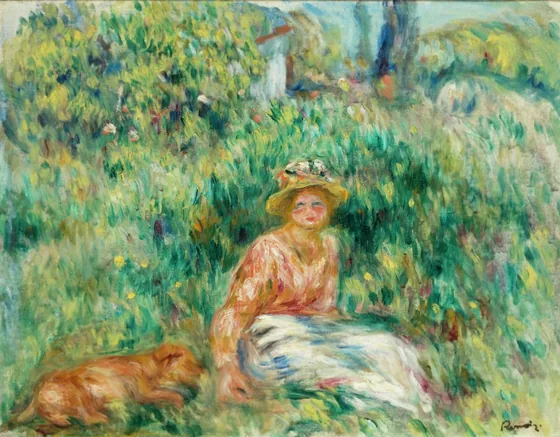 Femme et Rip dans l'herbe
