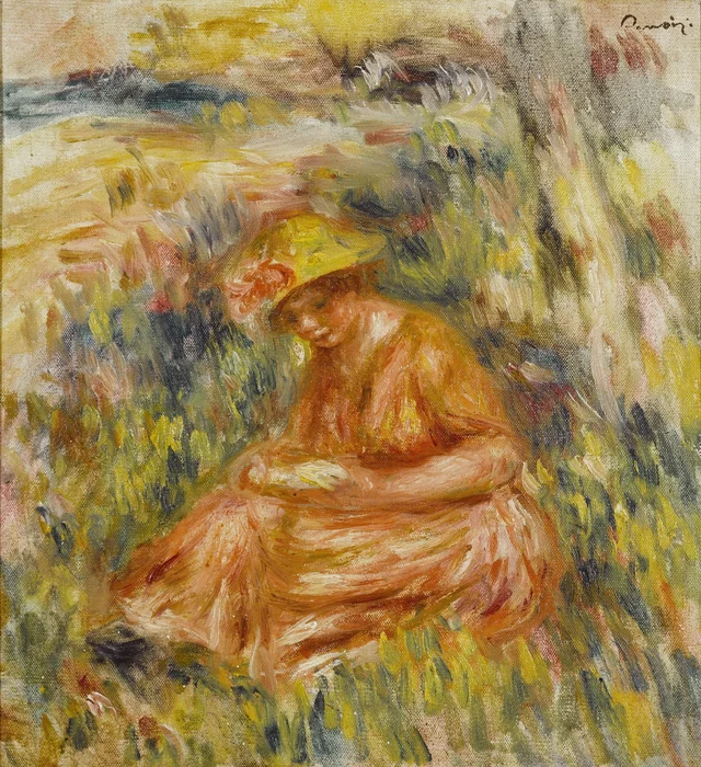Mujer leyendo en un paisaje