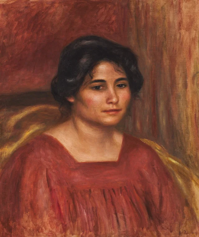 Gabrielle con vestido rojo