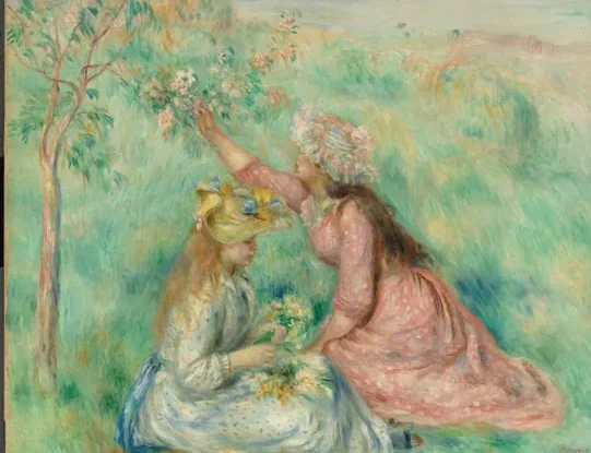 Girls Picking Flowers in a Meadow