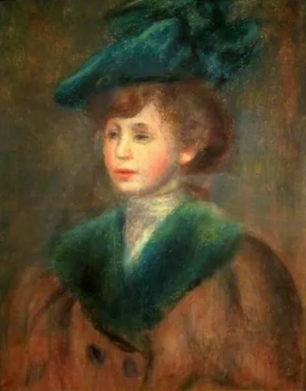 Jeune femme au chapeau vert