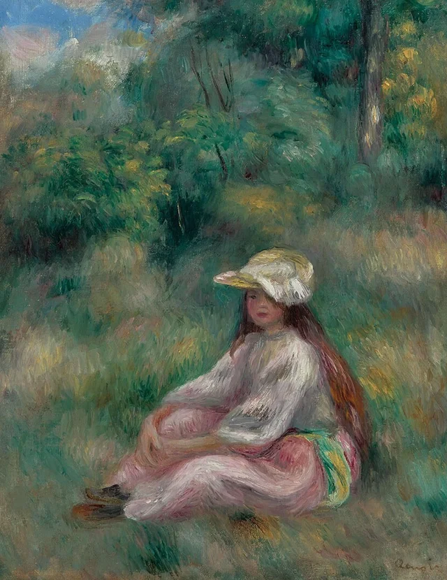 Joven de rosa en un paisaje