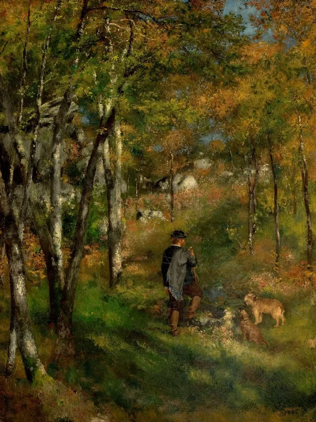 Jules Le Cœur y sus perros en el bosque de Fontainebleau