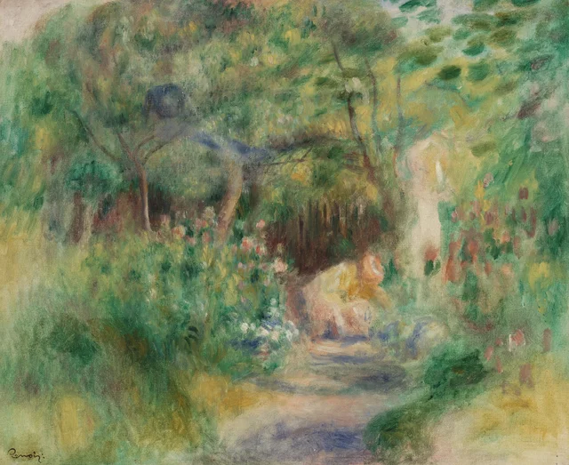 Paisaje y mujer en el jardín