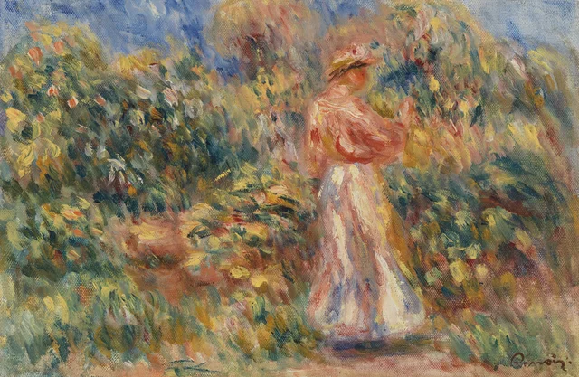 Paisaje con mujer de rosa y blanco