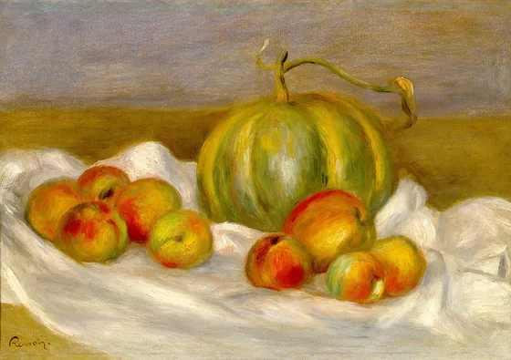 Nature morte au melon et aux pêches