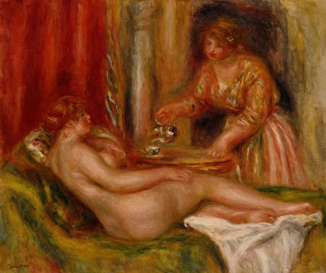 Nu couché et domestique servant du thé, Pierre-Auguste Renoir