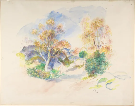 Paysage avec chemin entre des arbres