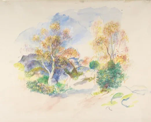 Paysage avec chemin entre des arbres