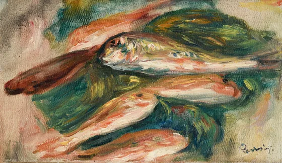 Poissons sur une feuille verte