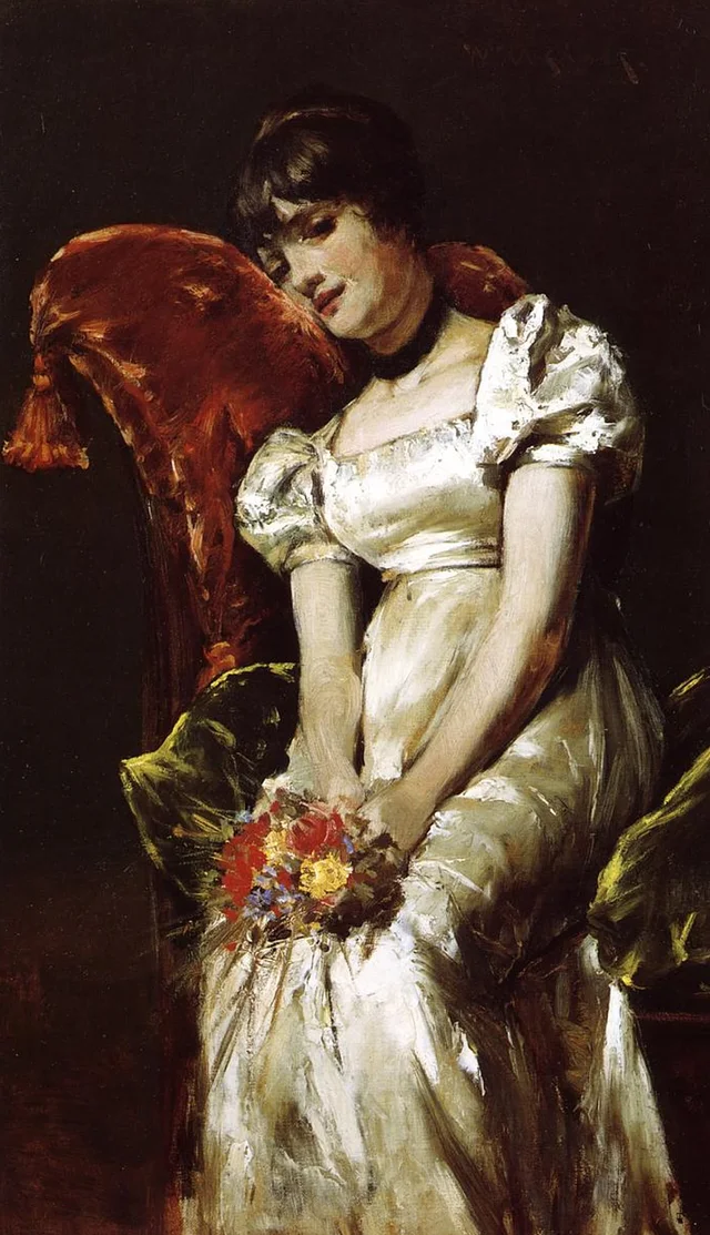 Portrait d'une jeune fille assise tenant un bouquet, Pierre-Auguste Renoir