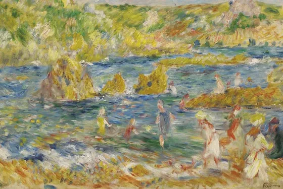 Rochers de Guernesey avec personnages (Plage à Guernesey)