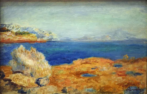 Rochers jaunes avec mer bleue