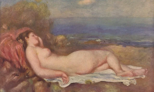 海辺で眠る女