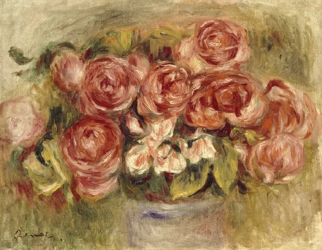 Naturaleza muerta con rosas en un jarrón, Pierre-Auguste Renoir