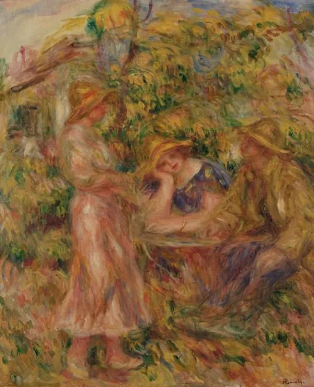 Trois figures dans un paysage