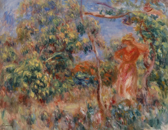 Mujer de rojo en un paisaje, Pierre-Auguste Renoir