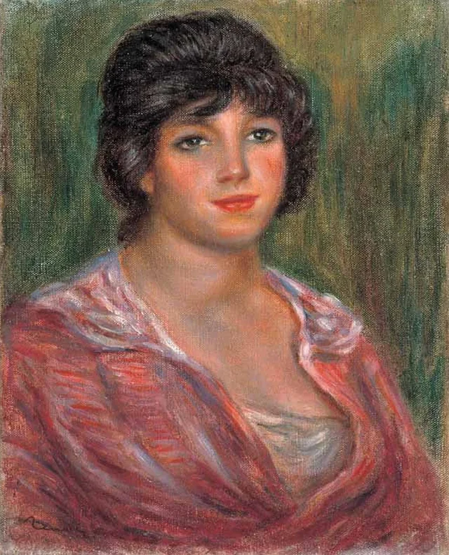 Young Brunette Woman with Red Blouse (Colonna Romano), Pierre-Auguste Renoir