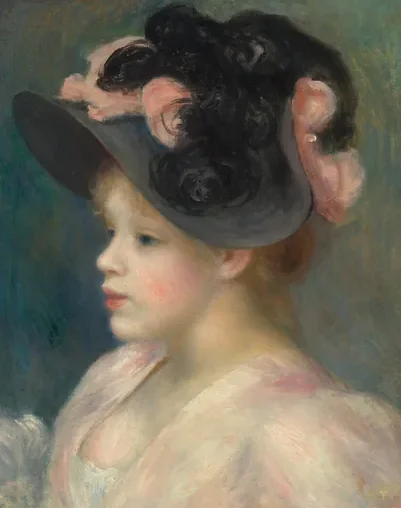 Young Girl in a Pink-and-Black Hat