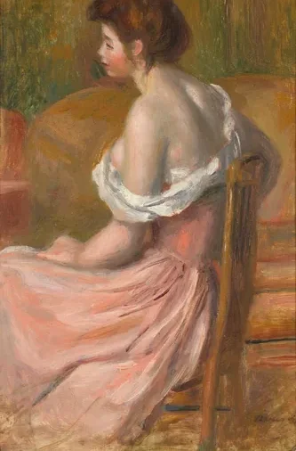 Young woman seated, with neck and shoulders uncovered
