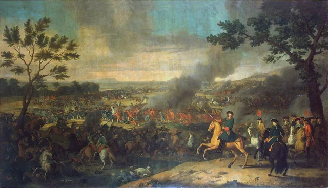 La batalla de Poltava (atribución discutida: Pierre-Denis Martin o Louis Caravaque)