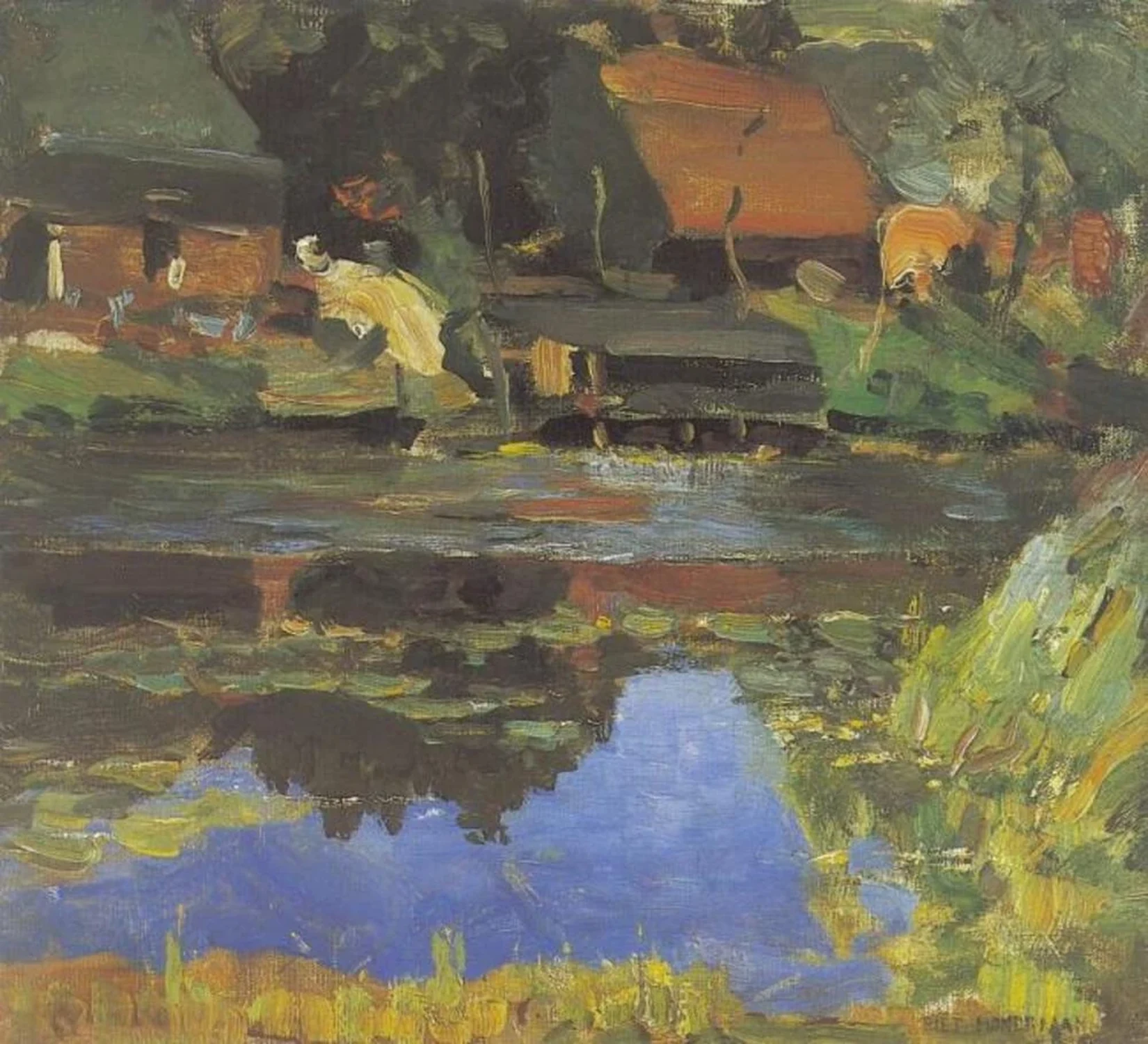 Buildings along the water with a wash stoop, Piet Mondrian