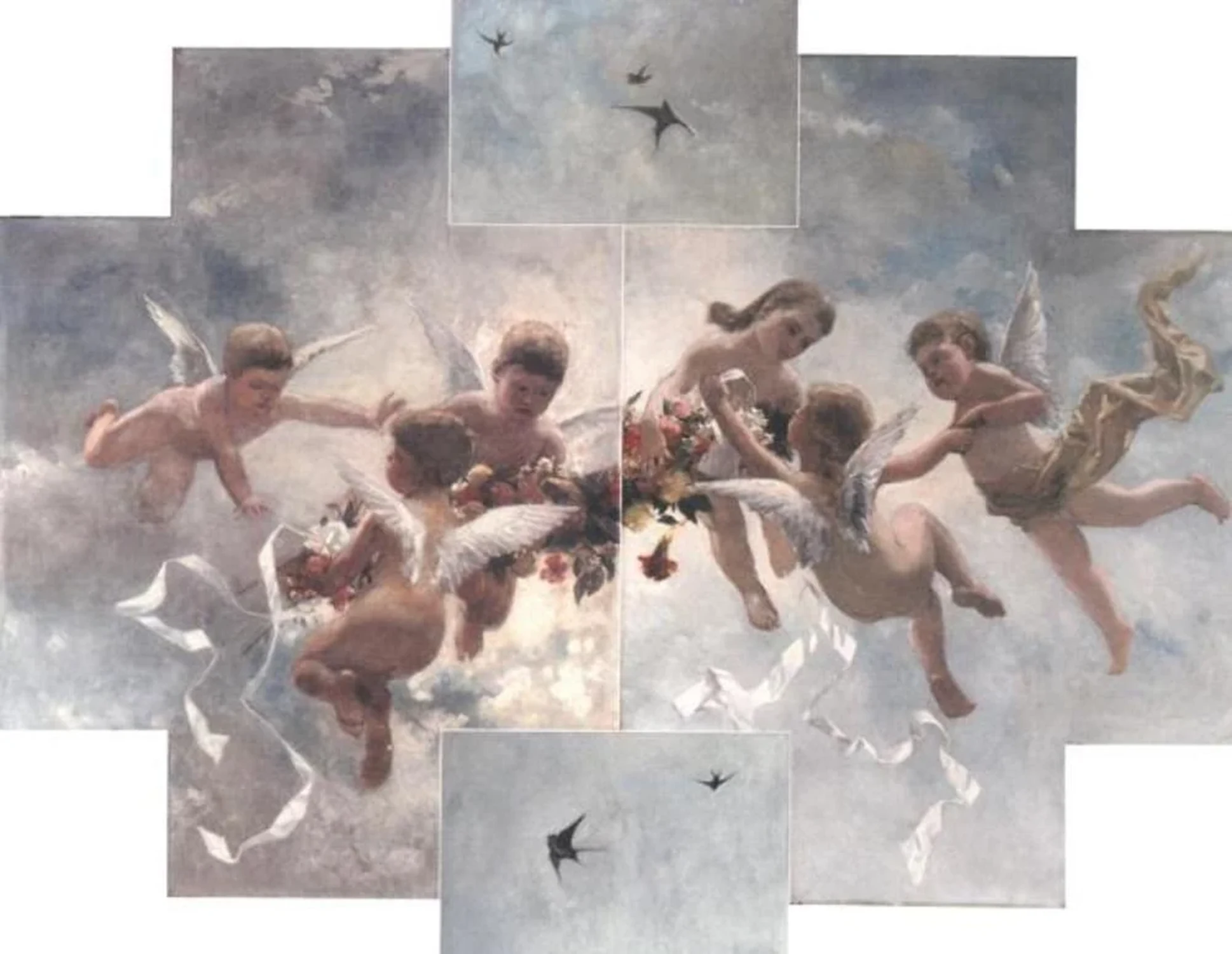 Ceiling decoration of putti and birds, Piet Mondrian