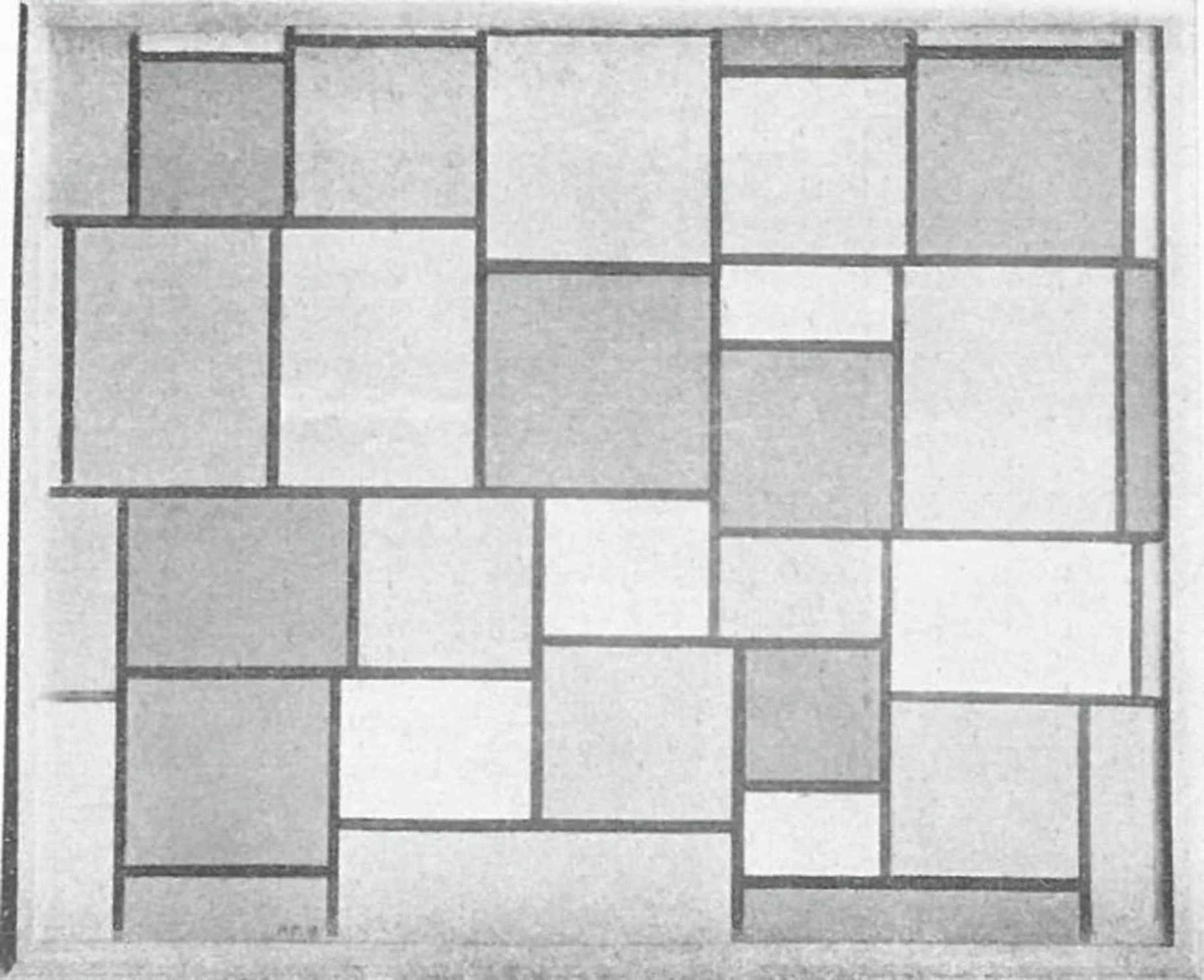Composition with color planes and gray lines 3, Piet Mondrian