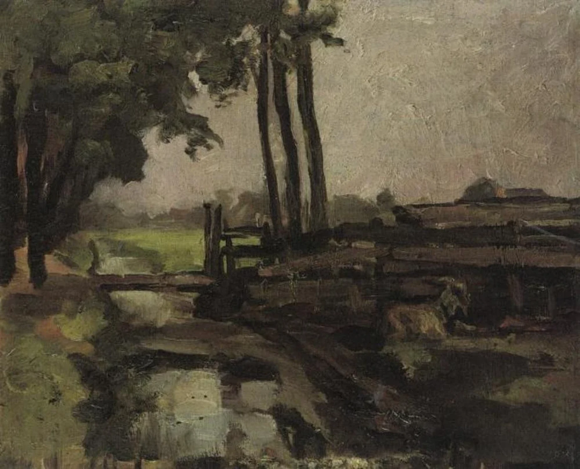 Irrigation ditch, bridge and goat, sketch, Piet Mondrian