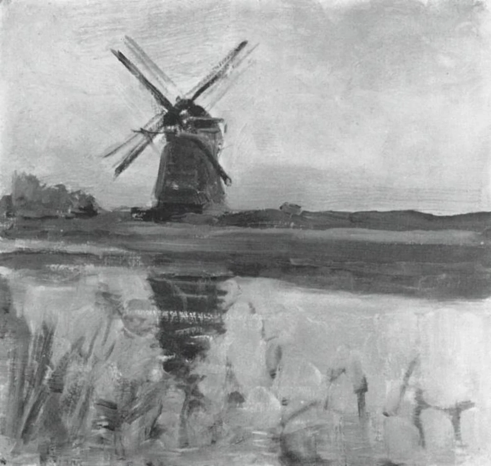 Oostzijdse mill, oil sketch in square format, Piet Mondrian