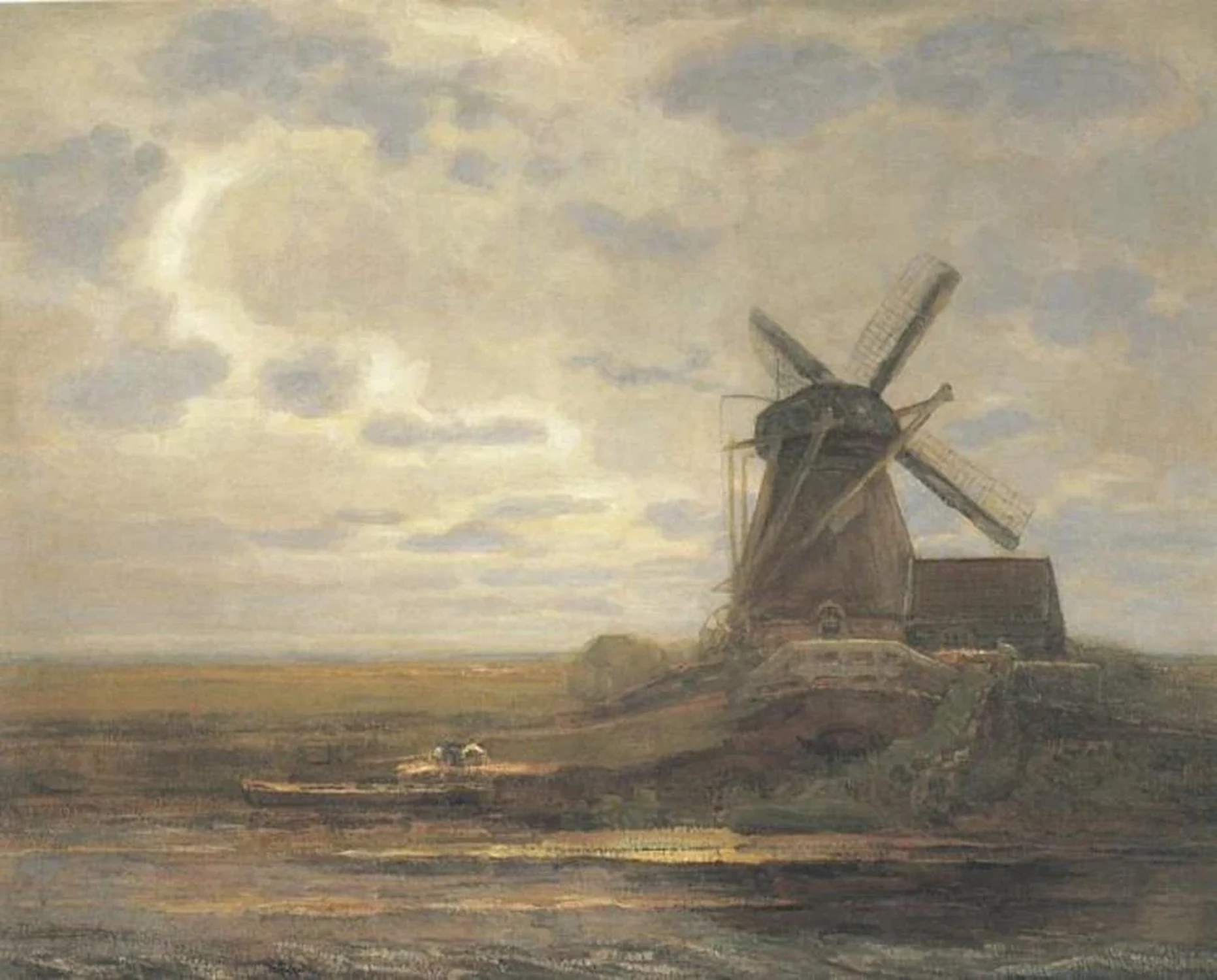 Oostzijdse mill with panoramic sunset, mill at right, Piet Mondrian