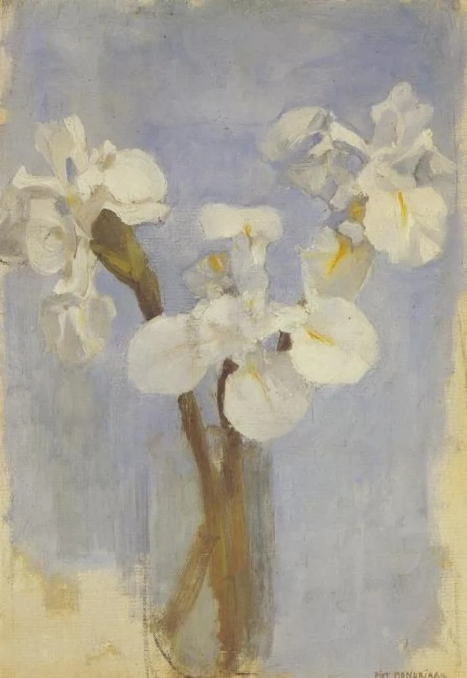 White irises against a light blue background II, Piet Mondrian
