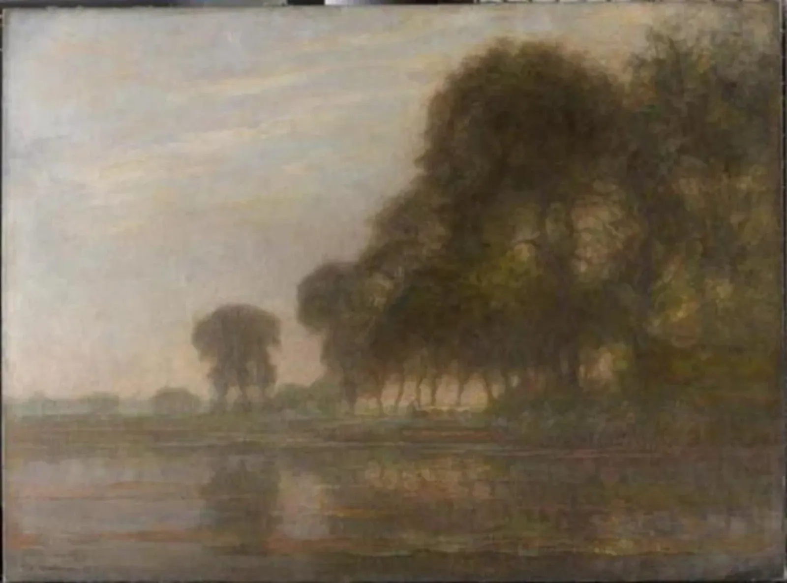 Bend in the Gein with poplars, three isolated, and farm woman with cows, Piet Mondrian