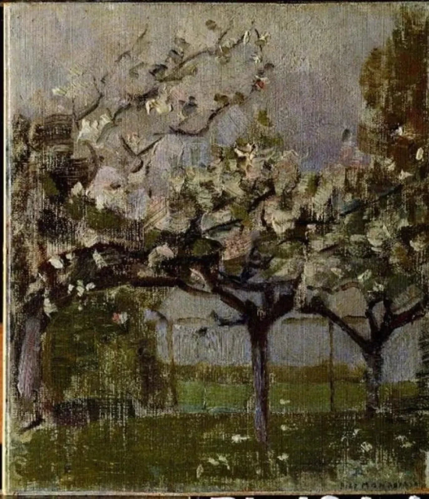 Blossoming trees before a haystack, Piet Mondrian