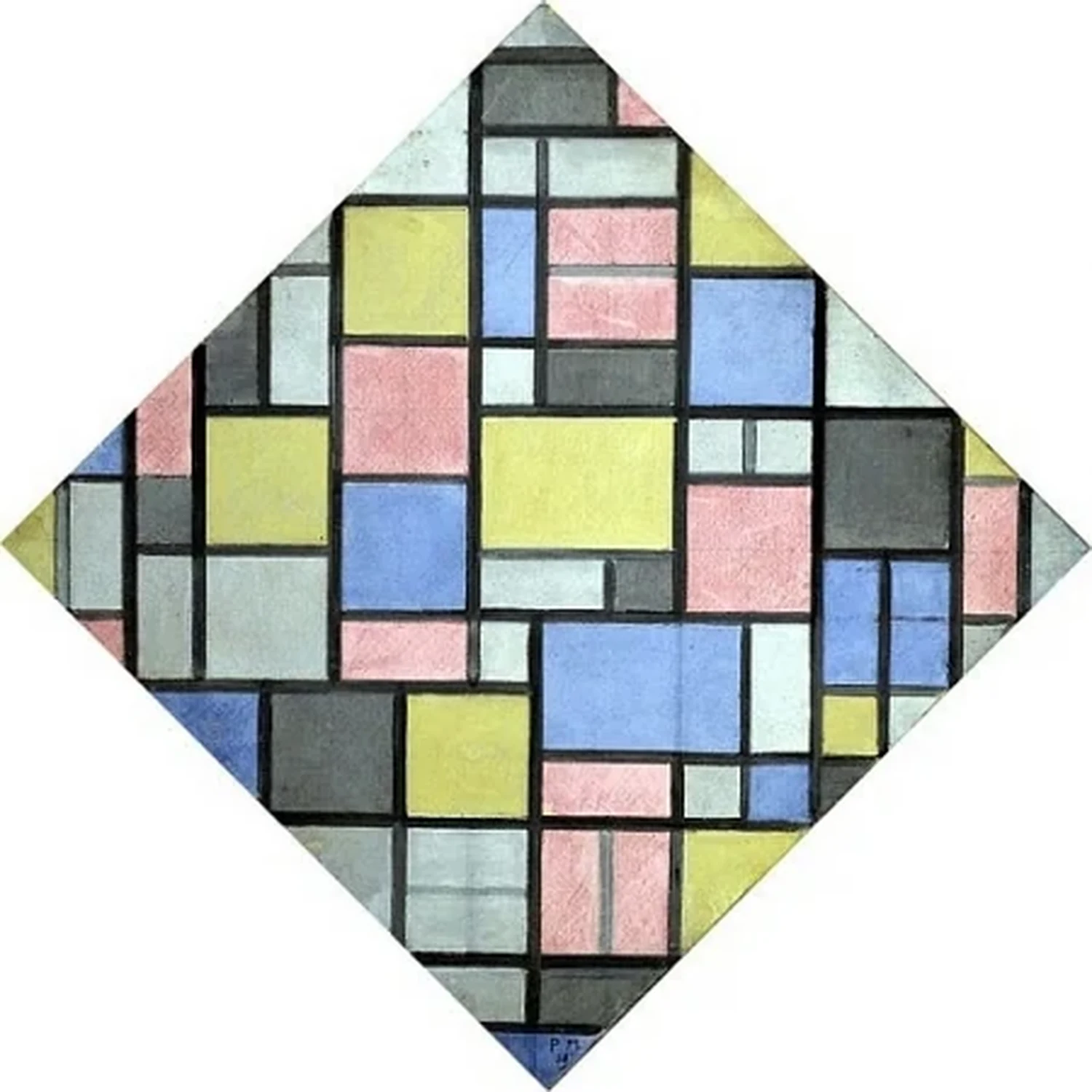Compositie met raster 6: ruit, compositie met kleuren, Piet Mondrian