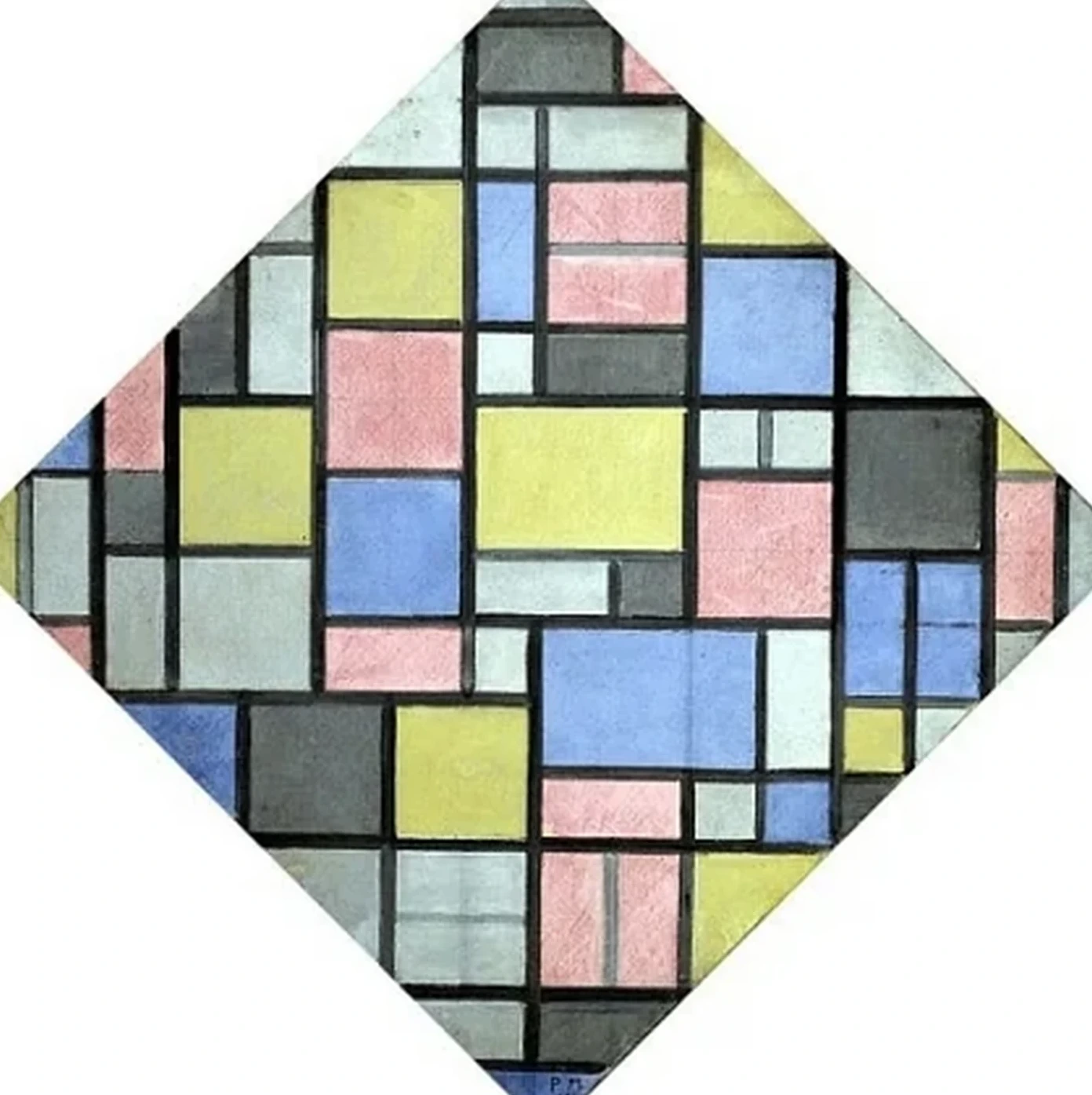 Compositie met raster 6: ruit, compositie met kleuren, Piet Mondrian