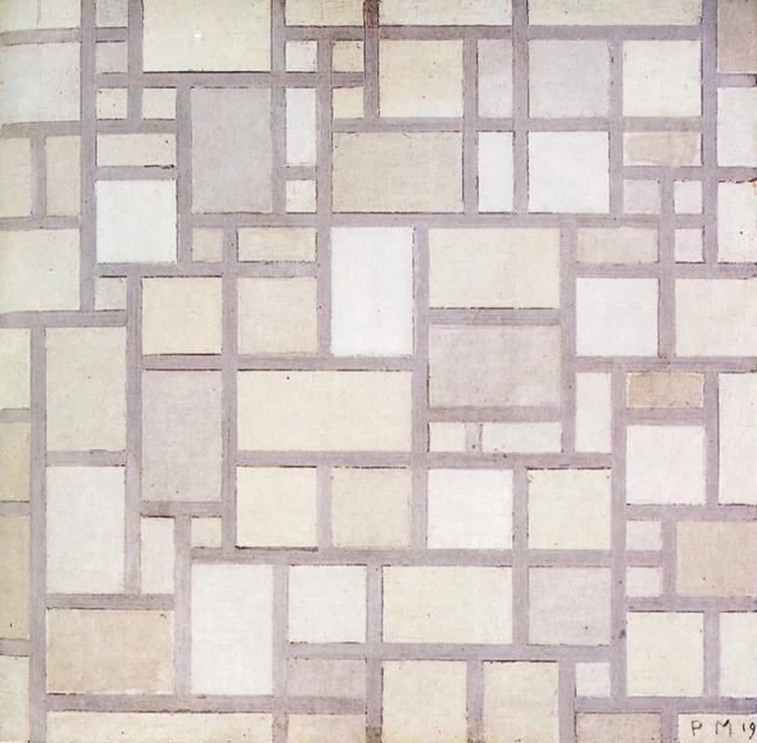 Composition 7: Light Color Planes with Grey Contours, Piet Mondrian