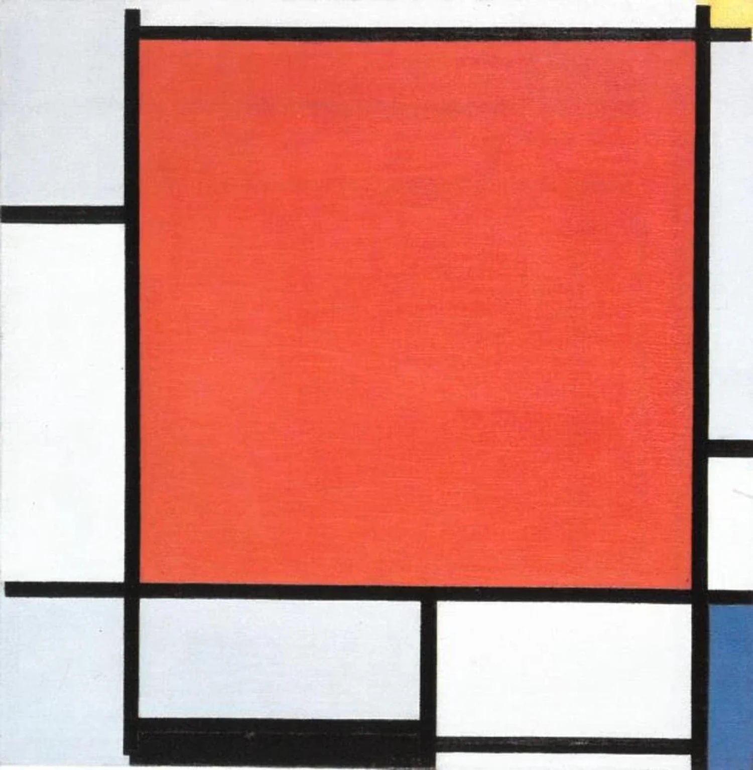 Composition with large red plane, bluish gray, yellow, black, and blue, Piet Mondrian