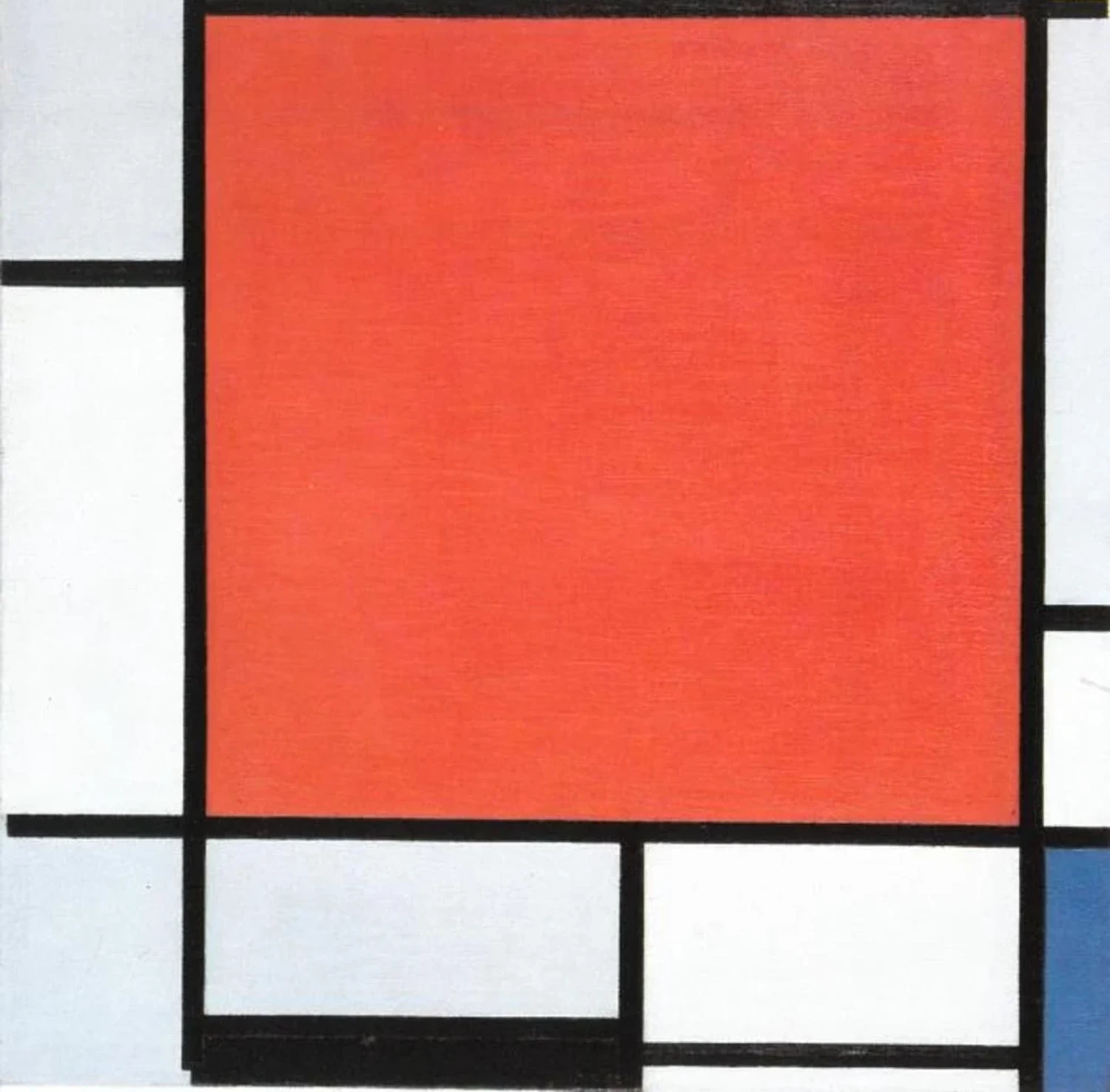 Composition with large red plane, bluish gray, yellow, black, and blue, Piet Mondrian