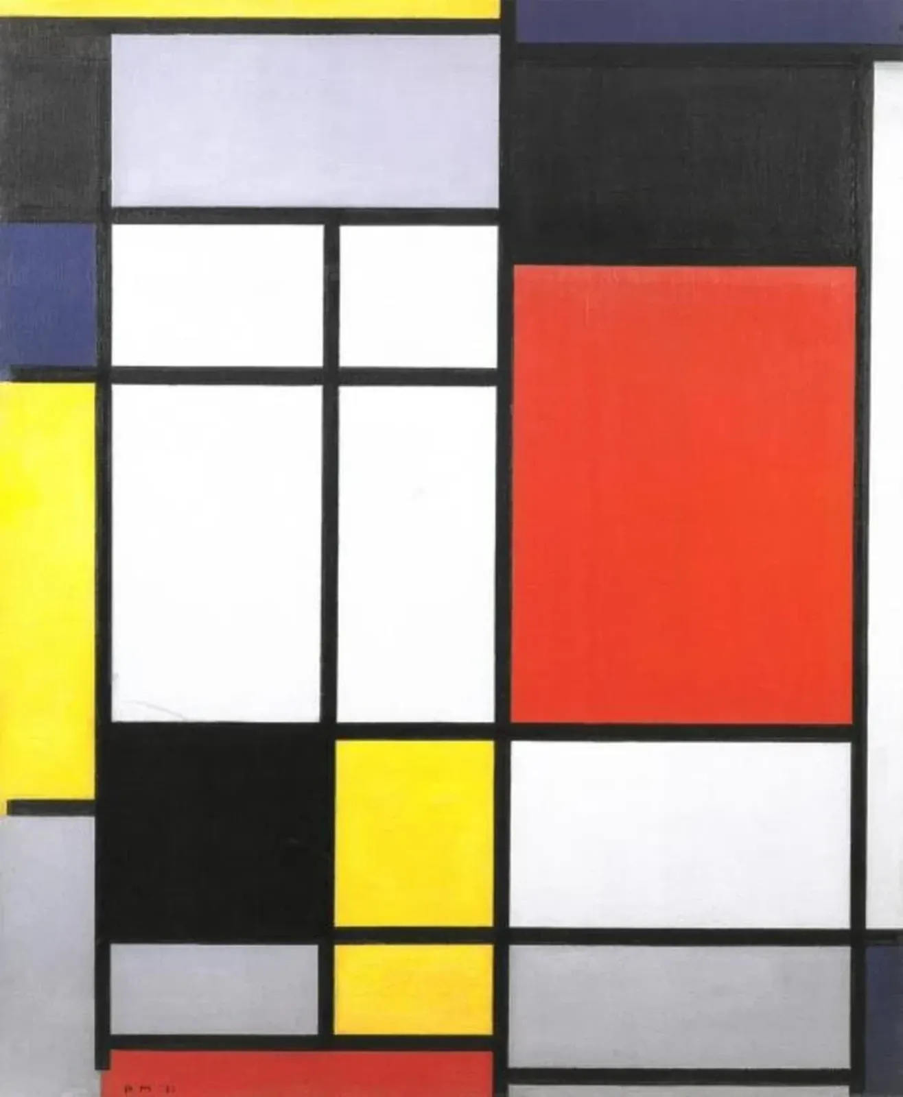 Composition with yellow, blue, black, red, and gray, Piet Mondrian