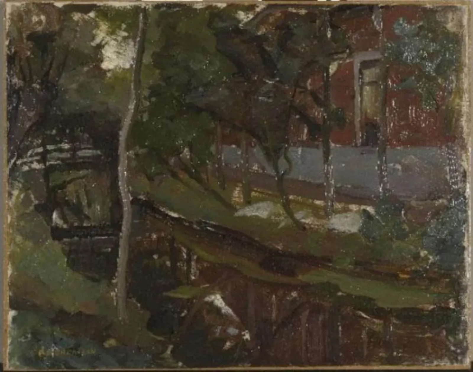 Curved canal with farm building at right, Piet Mondrian
