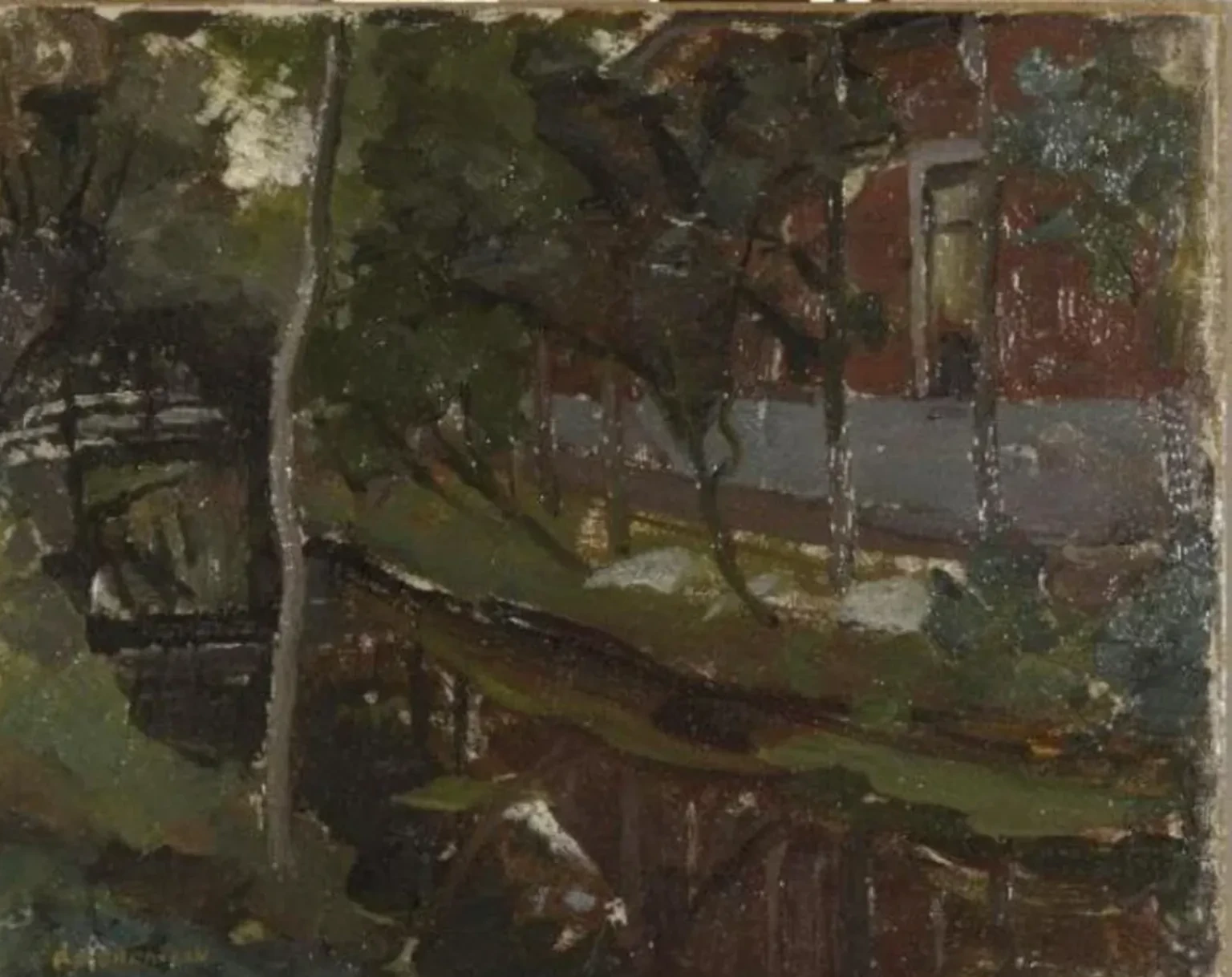 Curved canal with farm building at right, Piet Mondrian