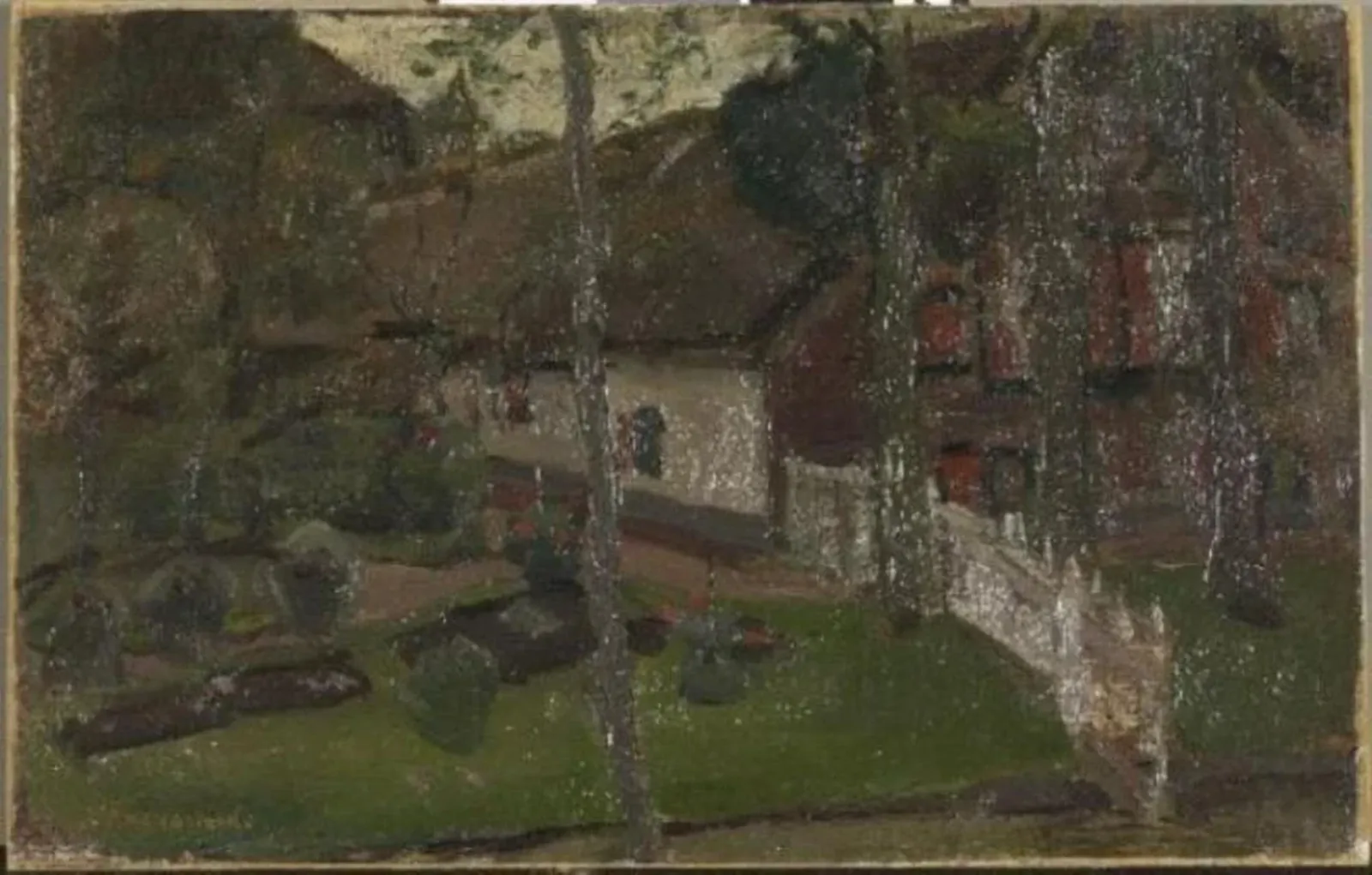 Farm building with fence reaching to the water, Piet Mondrian