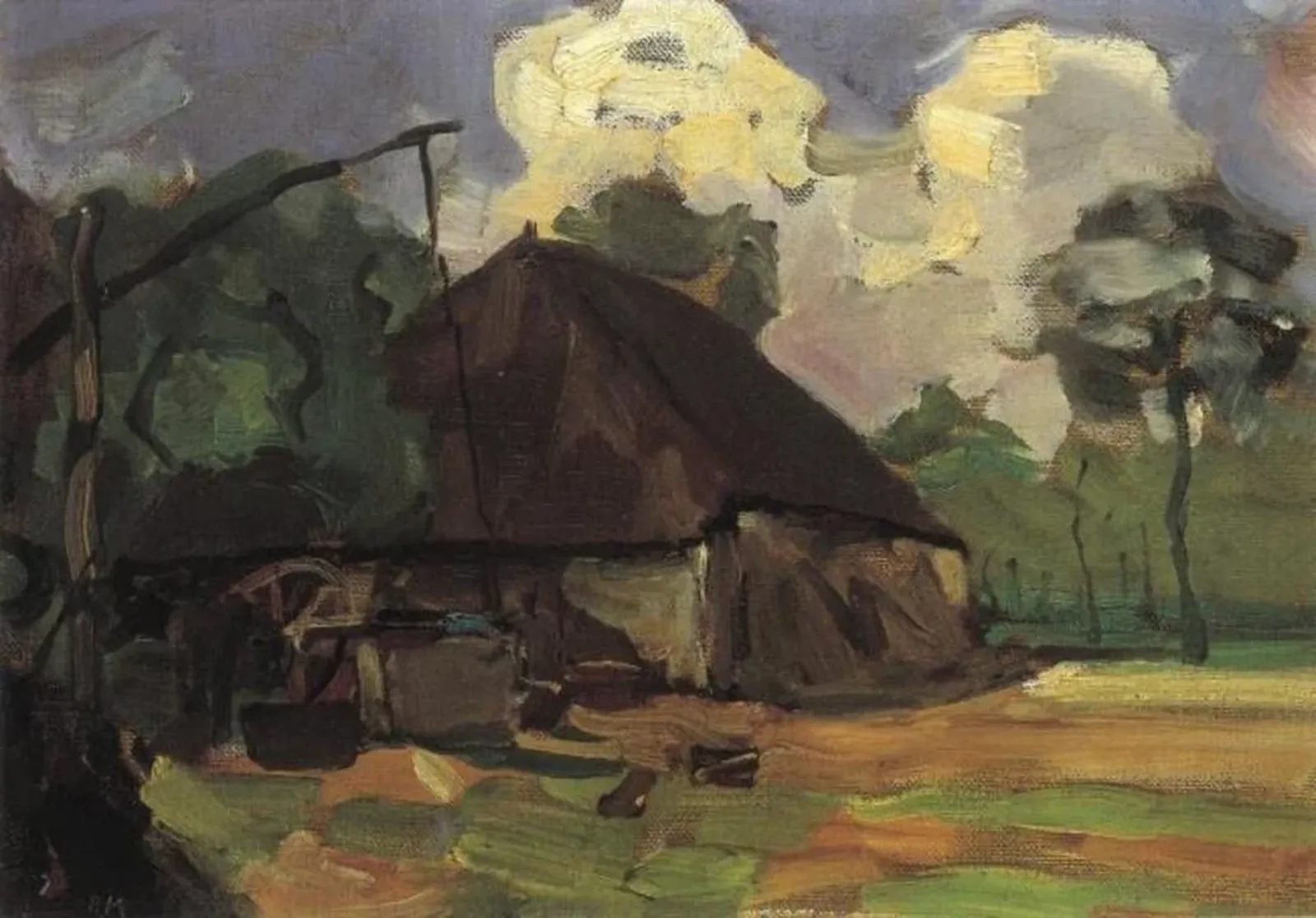 Farm building with well in daylight, Piet Mondrian