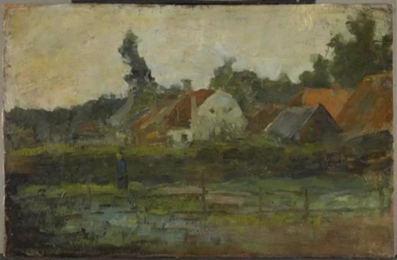 Farm buildings with fence in foreground, Piet Mondrian
