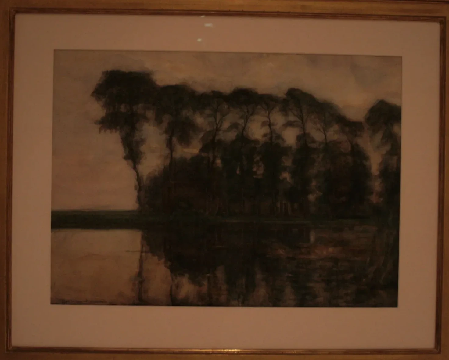 Farmstead along the water screened by nine tall trees, Piet Mondrian