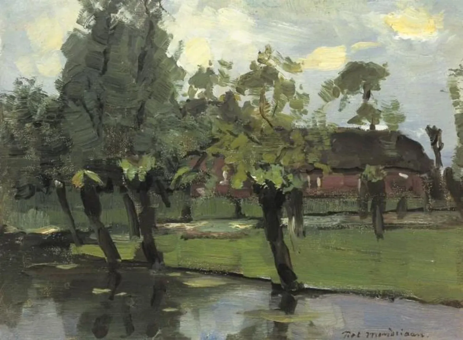 Farmstead with willows on the water, Piet Mondrian